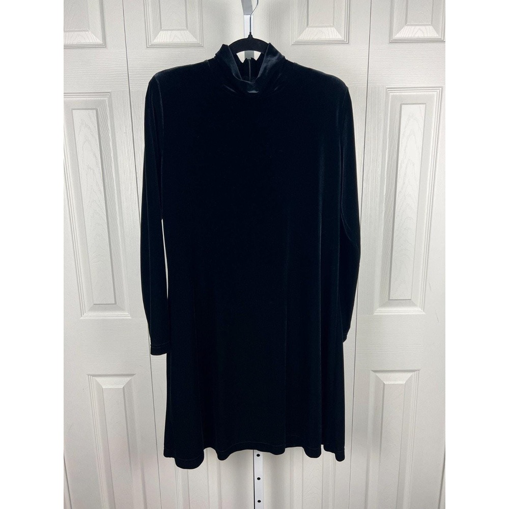 90s Minimalist Black Velvet Mock Neck Dress Goth Grunge Large‎ - Picture 3 of 5